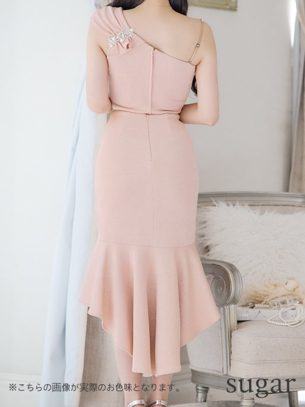 画像14: XSサイズあり【ANGEL R/エンジェルアール】アシンメトリーショルダー/ パールビジュー/ セパレート/ マーメイド/ ラメ/ ミディアムドレス/ キャバドレス[OF2]