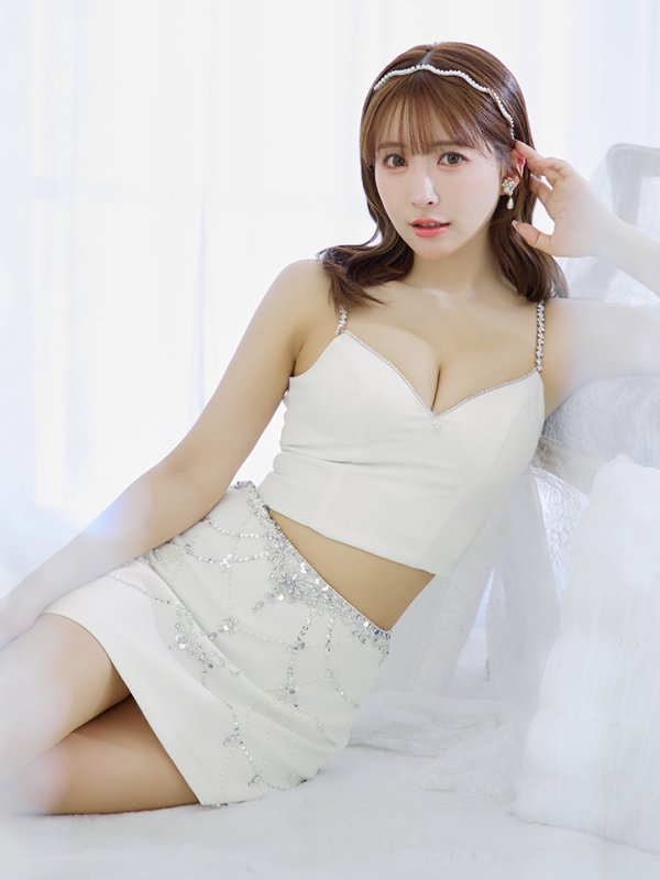 画像12: XSサイズあり【ANGEL R/エンジェルアール】デザインビジュー/ セパレート/ ツイード/ フレア/ マイクロミニ/ ミニドレス/ キャバドレス[OF2]