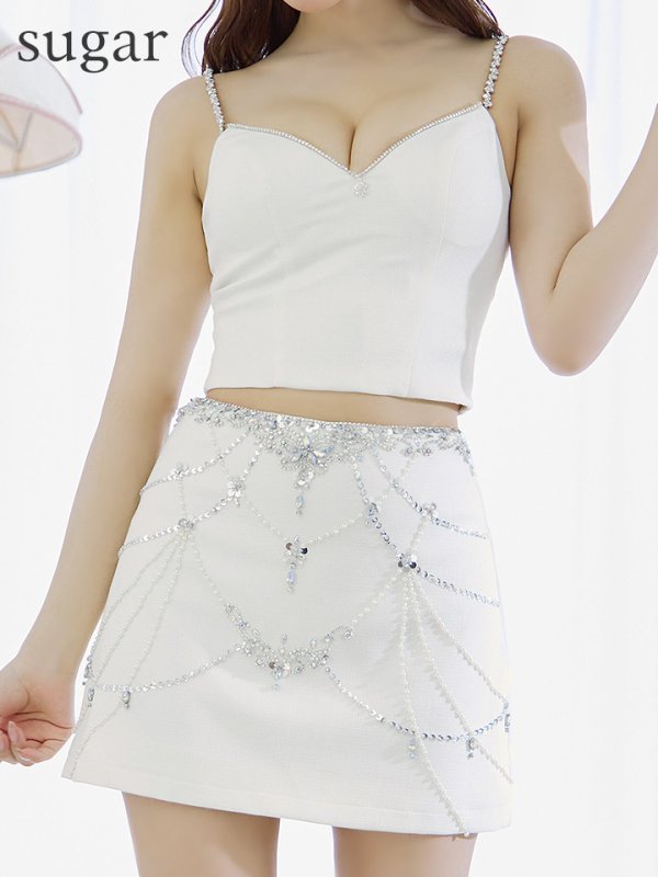 画像14: XSサイズあり【ANGEL R/エンジェルアール】デザインビジュー/ セパレート/ ツイード/ フレア/ マイクロミニ/ ミニドレス/ キャバドレス[OF2]