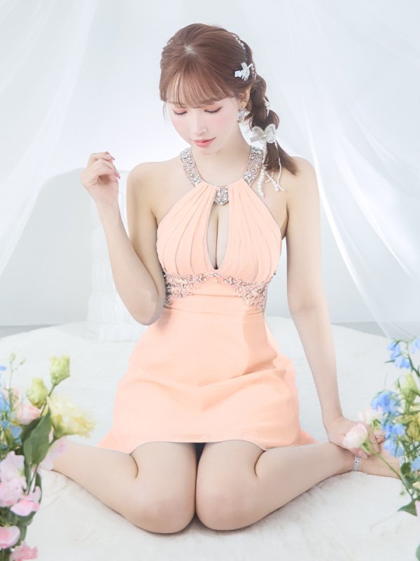 画像6: XSサイズあり【ANGEL R/エンジェルアール】アメスリ/ デコルテビジュー/ カットアウト/ シアー/ フレア/ ミニドレス/ キャバドレス[OF2]