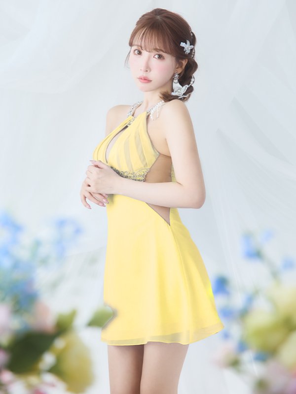 画像9: XSサイズあり【ANGEL R/エンジェルアール】アメスリ/ デコルテビジュー/ カットアウト/ シアー/ フレア/ ミニドレス/ キャバドレス[OF2]