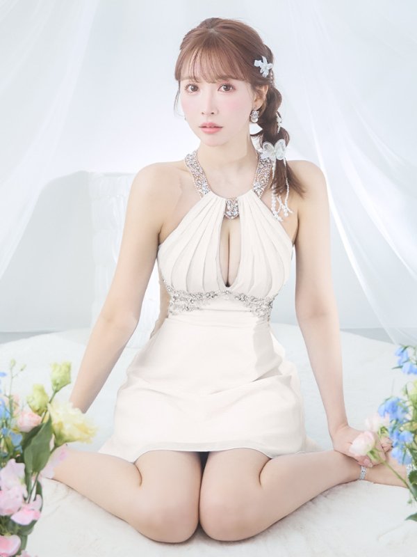 画像3: XSサイズあり【ANGEL R/エンジェルアール】アメスリ/ デコルテビジュー/ カットアウト/ シアー/ フレア/ ミニドレス/ キャバドレス[OF2]