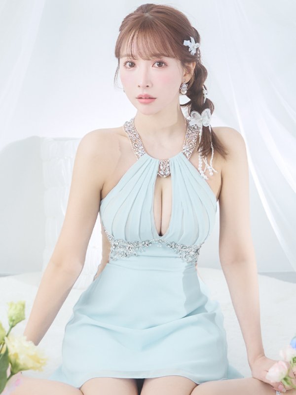 画像14: XSサイズあり【ANGEL R/エンジェルアール】アメスリ/ デコルテビジュー/ カットアウト/ シアー/ フレア/ ミニドレス/ キャバドレス[OF2]