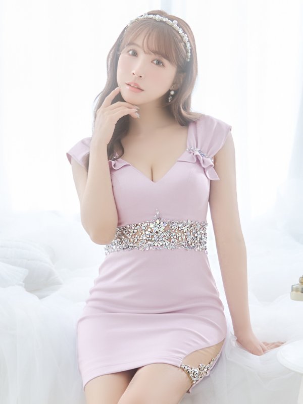 画像2: XSサイズあり【ANGEL R/エンジェルアール】ギャザーショルダー/ ウエストビジュー/ ワンカラー/ タイト/ ミニドレス/ キャバドレス[OF2]