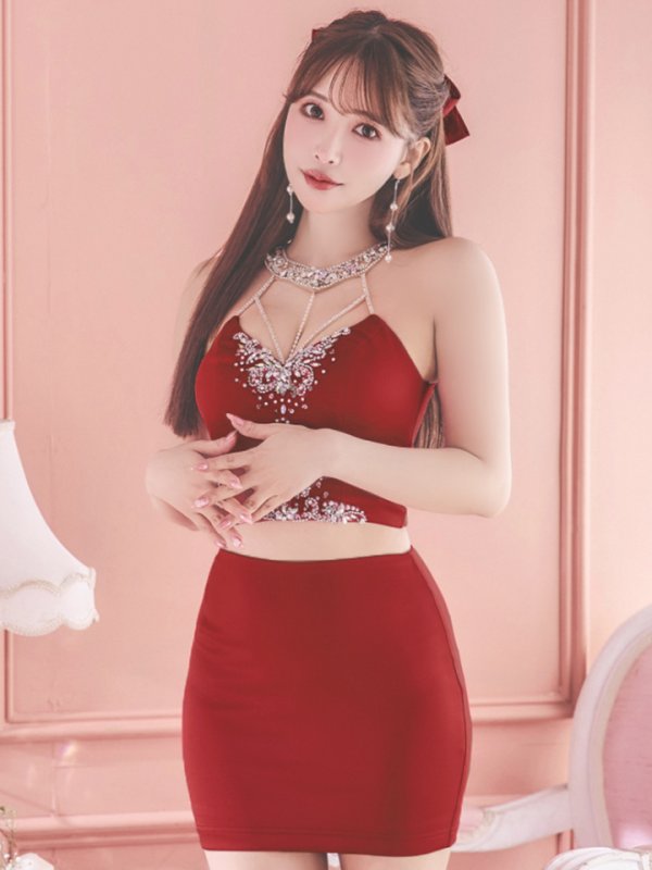 画像24: XSサイズあり【ANGEL R/エンジェルアール】 ホルターネック/ セパレート/ ワンカラー/ ビジュー/ ストレッチ/ ノースリーブ/ タイト/ ミニドレス/ キャバドレス[OF2]