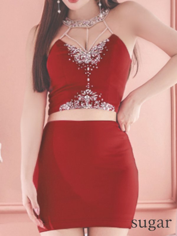 画像27: XSサイズあり【ANGEL R/エンジェルアール】 ホルターネック/ セパレート/ ワンカラー/ ビジュー/ ストレッチ/ ノースリーブ/ タイト/ ミニドレス/ キャバドレス[OF2]