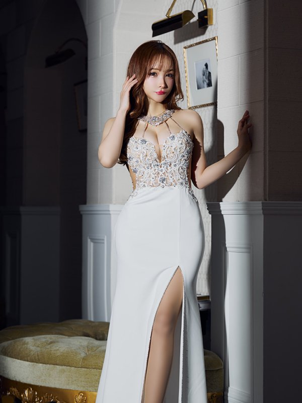 画像15: 【ANGEL R/エンジェルアール】アッパーフラワーレース/ ホルターネック/ デコルテビジュー/ タイト/ ロングドレス/ キャバドレス long[OF2]