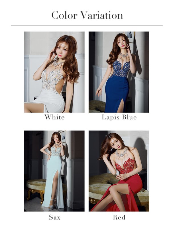 画像27: 【ANGEL R/エンジェルアール】アッパーフラワーレース/ ホルターネック/ デコルテビジュー/ タイト/ ロングドレス/ キャバドレス long[OF2]