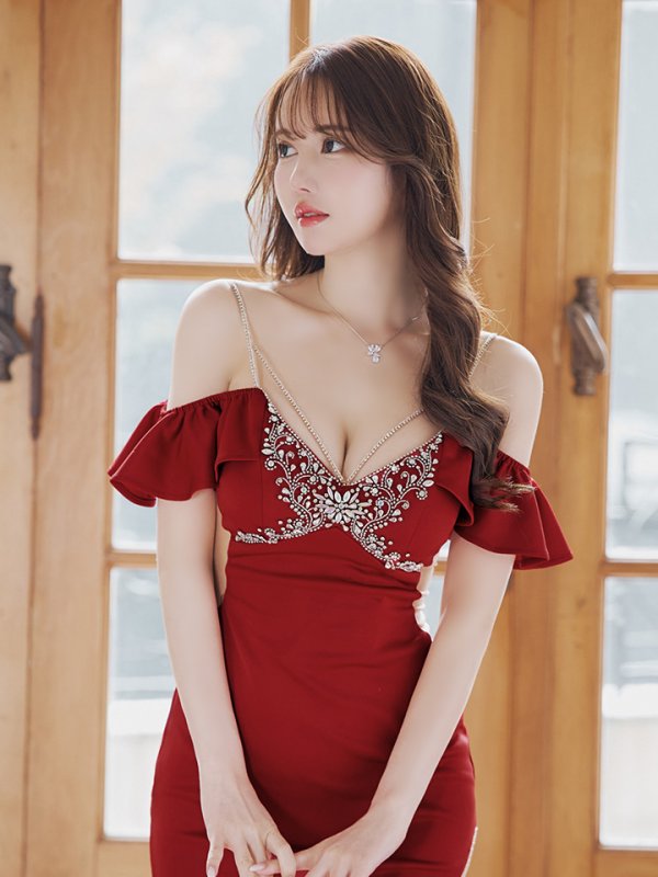 画像37: XSサイズあり【ANGEL R/エンジェルアール】バストショルダービジュー/ フリルオフショルダー/ タイト/ マイクロミニ/ ミニドレス/ キャバドレス[OF2]