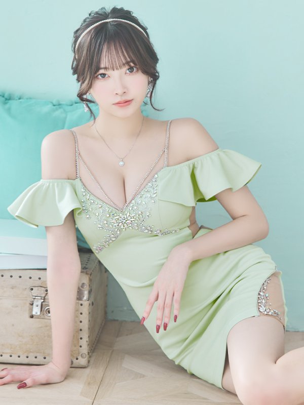 画像22: XSサイズあり【ANGEL R/エンジェルアール】バストショルダービジュー/ フリルオフショルダー/ タイト/ マイクロミニ/ ミニドレス/ キャバドレス[OF2]