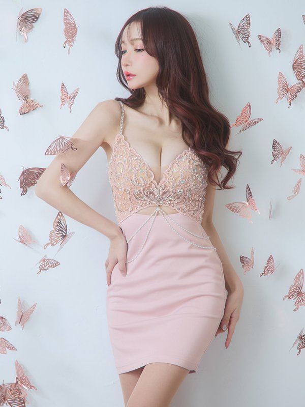 画像6: XSサイズあり【ANGEL R/エンジェルアール】 アッパーフラワー/ パール/ ビジュー/ レース/ チェーン/ キャミソール/ タイト/ ミニドレス/ キャバドレス[OF2]