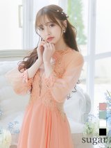 XSサイズあり【ANGEL R/エンジェルアール】フラワーレース/ ビジュー/ シフォン/ ロングスリーブ/ フレア/ミニドレス/ キャバドレス[OF2]