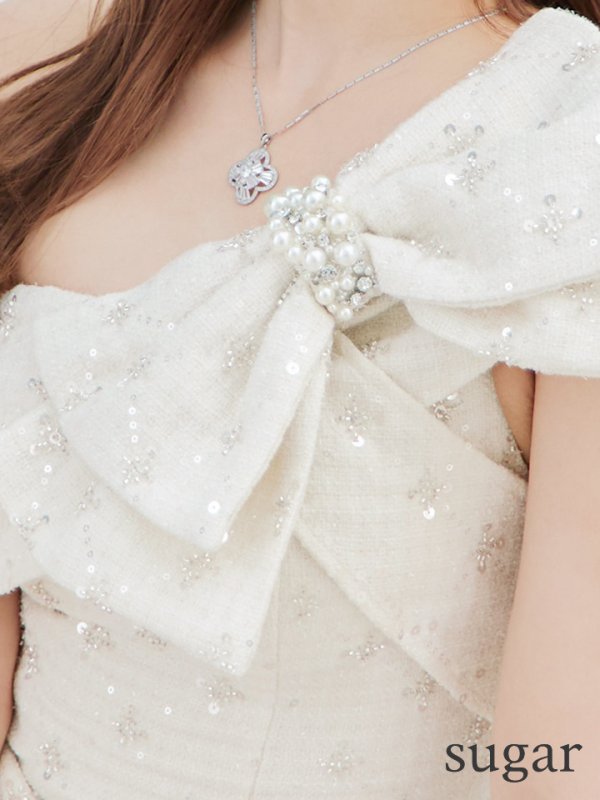 画像16: XSサイズあり【ANGEL R/エンジェルアール】ビッグリボン/ パールビジュー/ ツイード/ スパンコール/ ワンショルダー/ タイト/ ミニドレス/ キャバドレス[OF2]