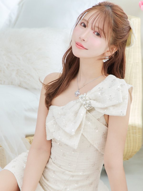 画像12: XSサイズあり【ANGEL R/エンジェルアール】ビッグリボン/ パールビジュー/ ツイード/ スパンコール/ ワンショルダー/ タイト/ ミニドレス/ キャバドレス[OF2]