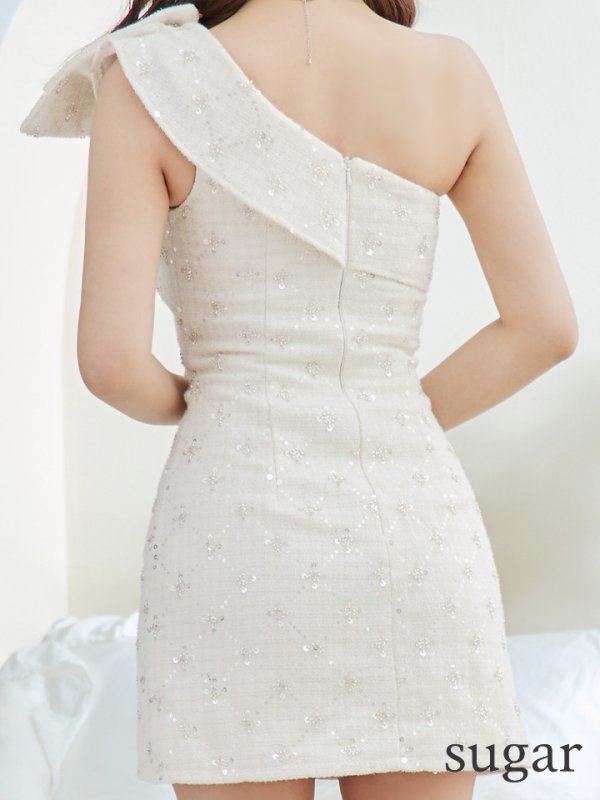 画像15: XSサイズあり【ANGEL R/エンジェルアール】ビッグリボン/ パールビジュー/ ツイード/ スパンコール/ ワンショルダー/ タイト/ ミニドレス/ キャバドレス[OF2]