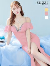 【ANGEL R/エンジェルアール】バストビジュー/ オープンフリルショルダー/ スリット/ タイト/ ロングドレス/ キャバドレス long[OF2]