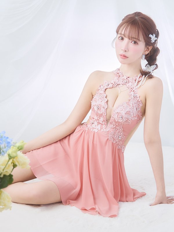 画像9: sugarオリジナルカラー・XSサイズあり【ANGEL R/エンジェルアール】デコルテパールチェーン/ フラワーデザイン/ フレア/ ミニドレス/ キャバドレス[OF2]