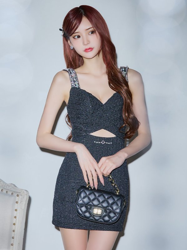 画像3: XSサイズあり【ANGEL R/エンジェルアール】バストクロス/ ショルダービジュー/ ウエストチャーム/ タイト/ マイクロミニ/ ミニドレス/ キャバドレス[OF2]