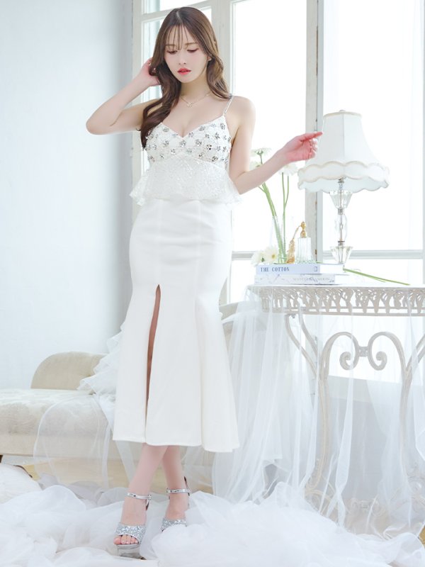 画像9: 【ANGEL R/エンジェルアール】レース/ ペプラムデザイン/ フラワービジュー/ ミディアム/ ロングドレス/ キャバドレス long[OF2]