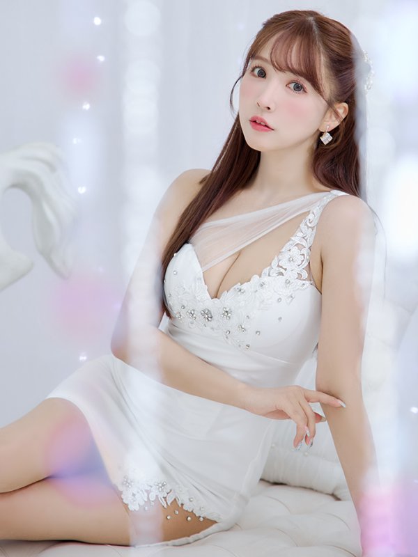 画像2: XSサイズあり【ANGEL R/エンジェルアール】フラワーレース/ メッシュ/ ワンショルダー/ ビジュー/ ワンカラー/ タイト/ ミニドレス/ キャバドレス[OF2]