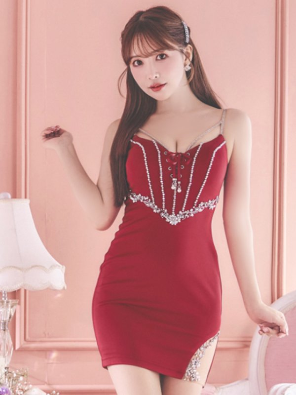 画像12: XSサイズあり【ANGEL R/エンジェルアール】バストレースアップ/ Vウエスト/ ビジュー/ ワンカラー/ シアー/ タイト/ ミニドレス/ キャバドレス[OF2]