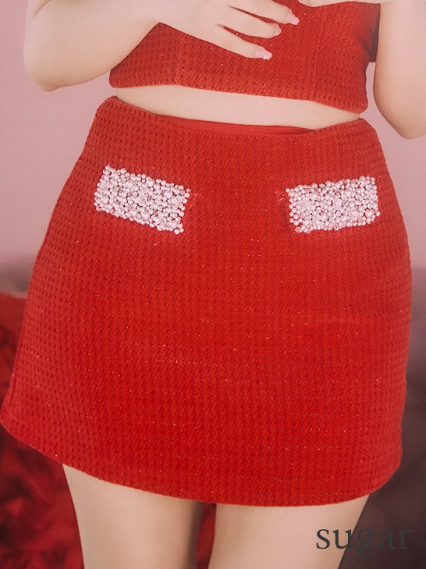 画像18: XSサイズあり【ANGEL R/エンジェルアール】リボンオフショルダー/ パールチェーン/ ツイード/ セパレート/ マイクロミニドレス/ キャバドレス[OF2]