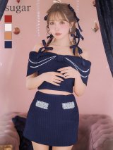 XSサイズあり【ANGEL R/エンジェルアール】リボンオフショルダー/ パールチェーン/ ツイード/ セパレート/ マイクロミニドレス/ キャバドレス[OF2]