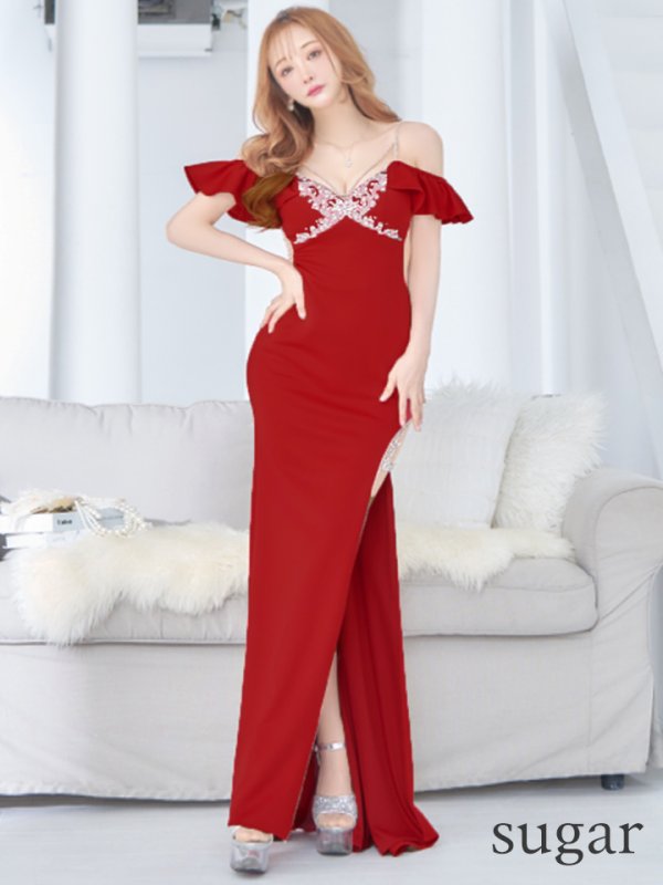 画像10: 【ANGEL R/エンジェルアール】フリルオフショルダー/ バストビジュー/ メッシュ/ タイト/ ロングドレス/ キャバドレス long[OF2]