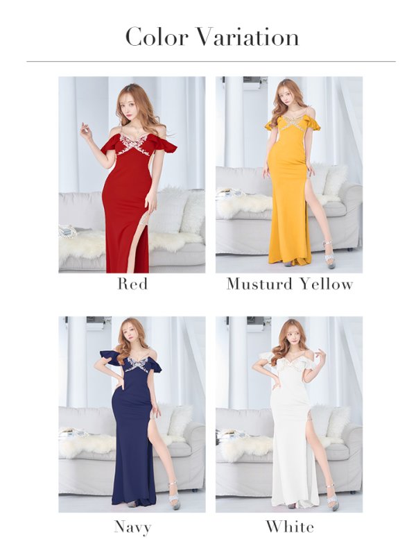 画像22: 【ANGEL R/エンジェルアール】フリルオフショルダー/ バストビジュー/ メッシュ/ タイト/ ロングドレス/ キャバドレス long[OF2]