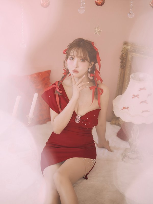 画像7: XSサイズあり【ANGEL R/エンジェルアール】ワンショルダーリボンデザイン/ パール/ ビジュー/ タイト/ ミニドレス/ キャバドレス[OF2]