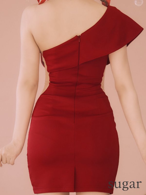 画像10: XSサイズあり【ANGEL R/エンジェルアール】ワンショルダーリボンデザイン/ パール/ ビジュー/ タイト/ ミニドレス/ キャバドレス[OF2]