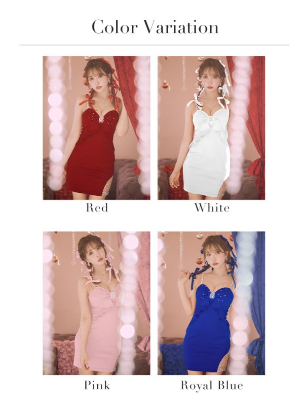 画像26: XSサイズあり【ANGEL R/エンジェルアール】フロントリボンデザイン/ フリル/ パールショルダー/ ビジュー/ ミニドレス/ キャバドレス[OF2]