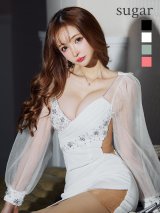 XS-Lサイズあり【ANGEL R/エンジェルアール】アシンメトリーデザイン/ フラワーレース/ ロングスリーブ/ タイト/ ミニドレス/ キャバドレス[OF2]