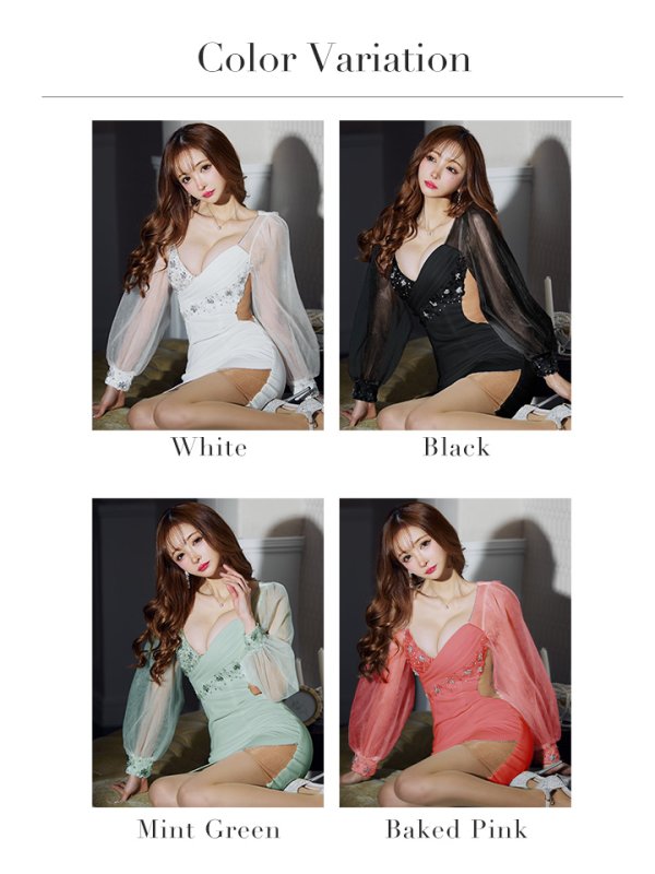 画像23: XS-Lサイズあり【ANGEL R/エンジェルアール】アシンメトリーデザイン/ フラワーレース/ ロングスリーブ/ タイト/ ミニドレス/ キャバドレス[OF2]