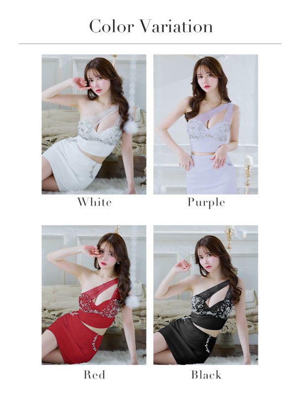 画像27: XSサイズあり【ANGEL R/エンジェルアール】ビジュー刺繍/ バストカット/ ワンショル/ ポケット付き/ セパレート/ セットアップ/ タイト/ ミニドレス/ キャバドレス[OF2]