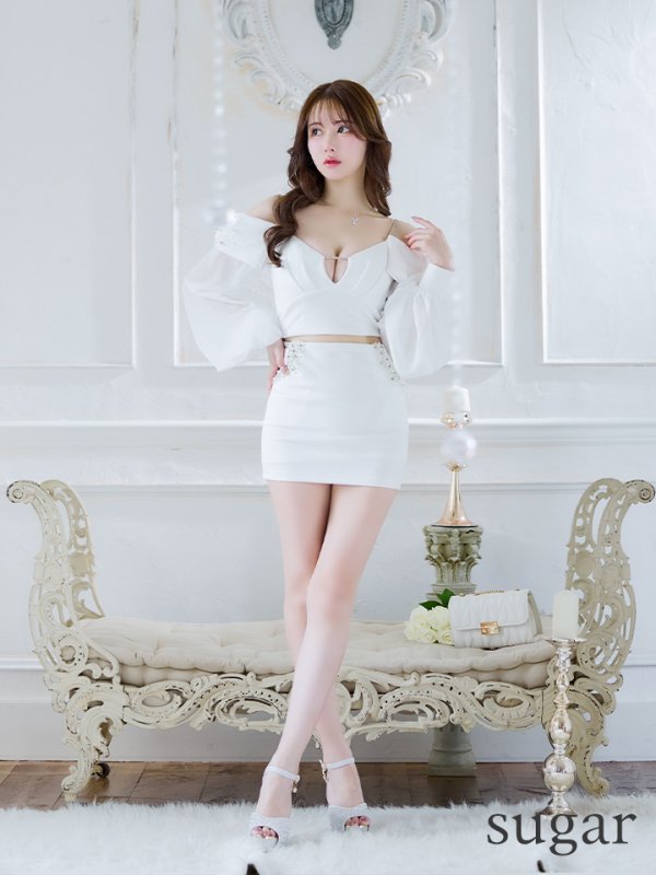 画像13: XSサイズあり【ANGEL R/エンジェルアール】アームリボン/ ロングスリーブ/ バストタック/ ポケット/ パール/ セパレート/ マイクロミニ/ ミニドレス/ キャバドレス[OF2]