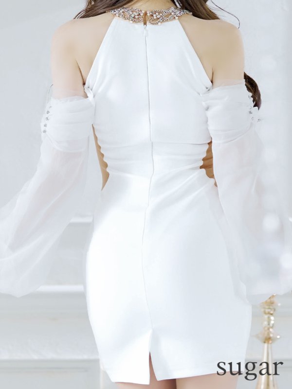 画像20: XSサイズあり【ANGEL R/エンジェルアール】オフショルダー/ ロングスリーブ/ ビジュー/ シアー/ タイト/ ミニドレス/ キャバドレス[OF2]