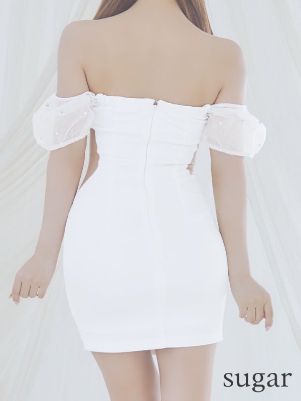 画像9: XSサイズあり【ANGEL R/エンジェルアール】ウエストビジュー/ パフスリーブ/ オフショルダー/ バストタック/ ストレッチ/ タイト/ ミニドレス/ キャバドレス[OF2]