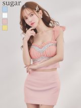XSサイズあり【ANGEL R/エンジェルアール】シフォンショルダー/ フリル/ ギャザー/ ビジュー/ セパレート/ マイクロミニ/ ミニドレス/ キャバドレス[OF2]