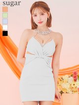 【予約商品/5月中旬-5月下旬発送予定】XSサイズあり【ANGEL R/エンジェルアール】サテン/ ネックビジュー/ ウエストクロス/ タイト/ ミニドレス/ キャバドレス[OF2]