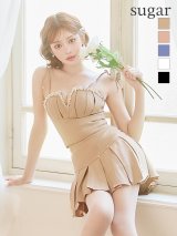 【予約商品/7月中旬-7月下旬発送予定】XSサイズあり【ANGEL R/エンジェルアール】フロントビジュー/ パール/ バストタック/ Vカット/ ベアトップ/ Aライン/ プリーツ/ セパレート/ フレア/ ミニドレス/ キャバドレス[OF2]