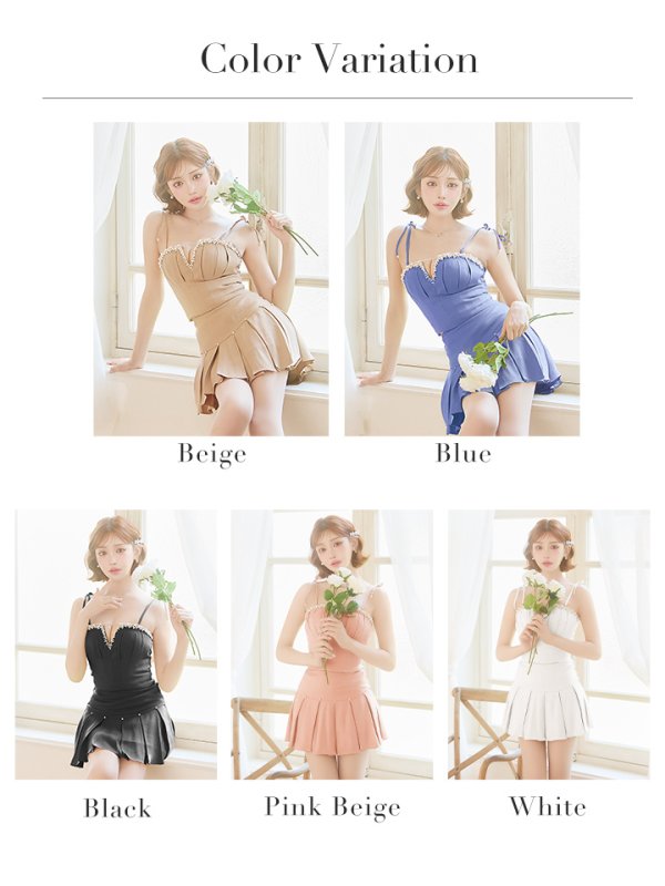 画像30: XSサイズあり【ANGEL R/エンジェルアール】フロントビジュー/ パール/ バストタック/ Vカット/ ベアトップ/ Aライン/ プリーツ/ セパレート/ フレア/ ミニドレス/ キャバドレス[OF2]