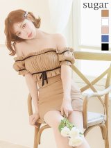 【予約商品/7月上旬-7月中旬発送予定】XSサイズあり【ANGEL R/エンジェルアール】オフショルダー/ ギャザー/ リボン/ Aライン/ バイカラー/ フレア/ マイクロミニドレス/ キャバドレス[OF2]