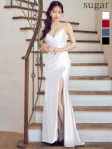 【予約商品/8月中旬-8月下旬発送予定】【ANGEL R/エンジェルアール】 キャミソール/ タック/ ビジュー/ スリット/ タイト/ ロングドレス/ キャバドレス[OF2]