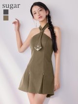【予約商品/9月上旬-9月中旬発送予定】XSサイズあり【ANGEL R/エンジェルアール】ネクタイデザイン/ プリーツ/ ビジュー/ パール/ フレア/ マイクロミニドレス/ キャバドレス[OF2]