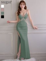 【予約商品/12月上旬-12月中旬発送予定】【ANGEL R/エンジェルアール】キャミソール/ バストカット/ ビジュー/ スリット/ タイト/ ロングドレス/ キャバドレス long[OF2]