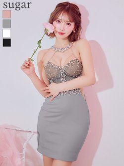 XSサイズあり【ANGEL R/エンジェルアール】ホルターネック/ フロントビジュー/ メッシュ/ タイト/ ミニドレス/ キャバドレス[OF2]