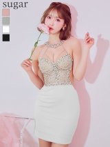 XSサイズあり【ANGEL R/エンジェルアール】ホルターネック/ フロントビジュー/ メッシュ/ タイト/ ミニドレス/ キャバドレス[OF2]