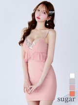 XSサイズあり【ANGEL R/エンジェルアール】フロントシフォン/ ビジュー/ ペプラムデザイン/ マイクロミニドレス/ キャバドレス[OF2]
