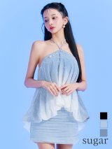 【予約商品/6月中旬-6月下旬発送予定】XSサイズあり【ANGEL R/エンジェルアール】ホルターネック/ シャンブレー/ ダンガリー/ ビジュー/ セパレート/ マイクロミニ/ ミニドレス/ キャバドレス[OF2]